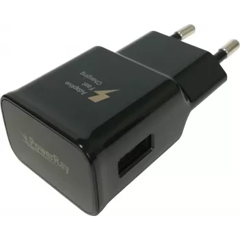 PowerRay PR-TA20EBE EU 2-pinski USB stenski polnilnik, 5V/2A, črn, razsuto