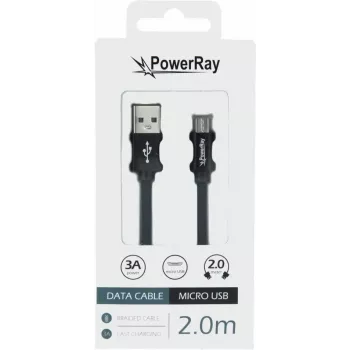 PowerRay USB na Micro-USB podatkovni kabel 2,0 m pleten črn PR-DCUM200TBK