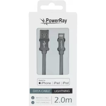 PowerRay PR-DCUL200TGY MFi-certificiran pleten kabel USB-A na Lightning 2m tekstil siva