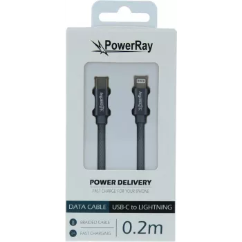 PowerRay podatkovni kabel USB-C na Lightning 0,2m tekstil siva PR-DCCL020TGY