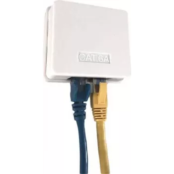 Nadometna mrežna vtičnica Cat.6A UTP IT-BUDGET, 2 x RJ45, čisto bela, vodoravni vstop kabla, PoE+, 90ITBDDAPE