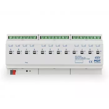 MDT AKI-1216.04 KNX stikalni aktuator, 12-kanalni, 12 TE DIN-vodilo, 16/20 A, 230 V AC, kapacitivna obremenitev 200 µF