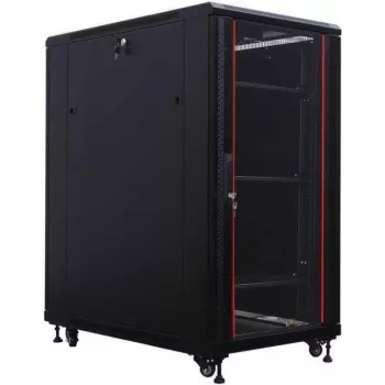 IT-BUDGET 19-palčna strežniška omara SRK - 27U - 800x1000 mm - steklena/jeklena vrata - kabelski kanali - sestavljena - črna 90ITB19SRK27810GSN