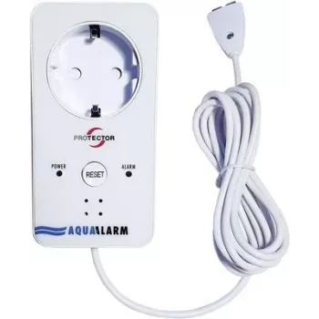 Detektor vode M-E MODERN-ELECTRONICS ME WA-5 z vgrajeno vtičnico, 230V, 2m senzorski kabel, zvočni alarm >85dB, rdeča LED, preklapljanje vtičnice Schuko 16A