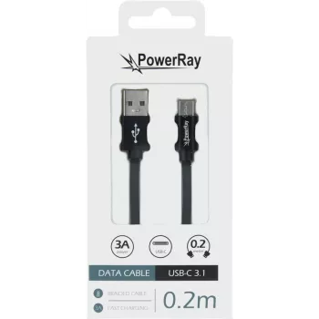 PowerRay PR-DCUC020TBK podatkovni in polnilni kabel USB-A na USB-C, 0,2 m, tekstilni črn, blister