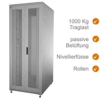 IT-BUDGET 19 strežniški rack SRK - 42U - ŠxG 800x1000 mm - perforirana dvojna vrata spredaj + zadaj - kabelski kanali - sestavljeno - svetlo siva (99ITB19SRK42810DTGNM)