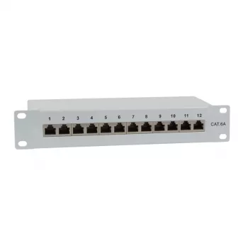 IT-BUDGET 10-palčni patch panel - oklopljen - Cat.6A - 500MHz - 12 port RJ45 - PoE+ zmogljiv - 1U - siv (90ITB10PP6AG)