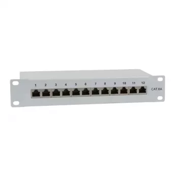 IT-BUDGET 10-palčni patch panel - oklopljen - Cat.6A - 500MHz - 12 port RJ45 - PoE+ zmogljiv - 1U - siv (90ITB10PP6AG)