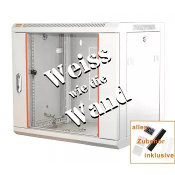 IT-BUDGET 19-palčna omrežna omara SWA - 12U - 570x600 mm - steklena vrata - snemljive stranske plošče - stenska/talna montaža - komplet dodatkov - čisto bela (90ITB19WS1266GW)