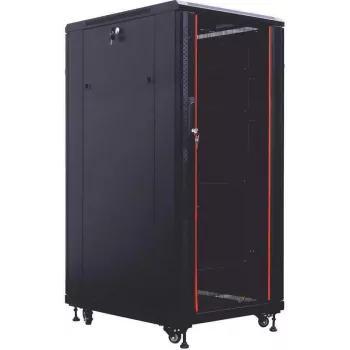 IT-BUDGET 19-palčni strežniški rack SRK - 27U - 800x800 mm - steklena/jeklena vrata - kabelski kanali - sestavljen - črn (99ITB19SRK2788GSNM)