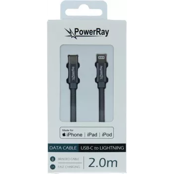 PowerRay USB-C na Lightning MFi pleten kabel 2m siva PR-DCCL200TGY