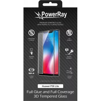 PowerRay Ultra vzdržljivo 3D Full Glue stekleno zaščitno steklo za zaslon za Huawei P30 Lite, črno PR-3DFGHUAP30LBL