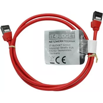 IT-BUDGET Cat.8.1 Slim Ethernet patch kabel, S/FTP, 40 Gbps, 2000 MHz, LSZH, PoE+, rdeč, 1 m 90ITBSLIM81PK1R