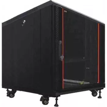 IT-BUDGET 19-palčni strežniški rack SRK, 12U, 600x1000 mm, steklena vrata spredaj, jeklena vrata zadaj, Flatpack, črna 90ITB19SRK12610GSN