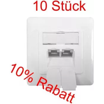 IT-BUDGET SPAR-PACK: 10 x Cat.6A podatkovna vtičnica, 2 x vrata RJ45, oklopljena, vodoravni vstop kabla, podpora PoE+, bela (ZAA90ITBDDSW)