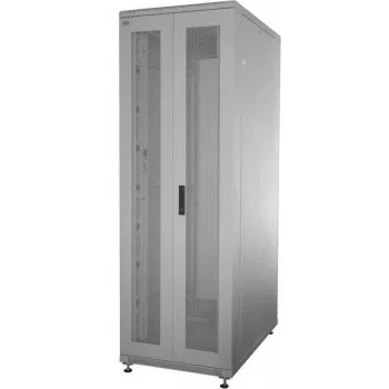 IT-BUDGET 19-palčna omrežna omara SRK komplet 42U 600x600 mm perforirana dvojna vrata spredaj in zadaj 4 aktivni ventilatorji PDU police Flatpack svetlo siva (90ITB19SRK4266DTG)