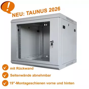 IT-BUDGET 19-palčna omrežna omara TAUNUS - 12U, globina 450 mm, zaklepljiva steklena vrata, svetlo siva (90ITB191245GG)