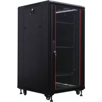 IT-BUDGET 19-palčna omara SRK - 22U - 600x800 mm - steklena/jeklena vrata - Flatpack - črna (90ITB19SRK2268GSN)