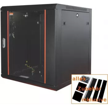 IT-BUDGET 19-palčna omara SWA - 6U - ŠxG 570 x 450 mm - steklena vrata - snemljive stranske plošče - stenska in talna montaža - komplet dodatkov - črna (90ITB19WS6645GS)