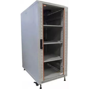 IT-BUDGET 19-palčna omara SRK komplet 22U 600x600 mm steklena/jeklena vrata 4 ventilatorji PDU police Flatpack svetlo siva 90ITB19SRK2266GG