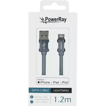 PowerRay USB na Lightning MFi tekstilni kabel 1,2 m tekstilno siva PR-DCUL120TGY
