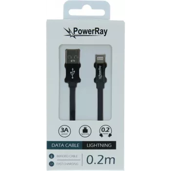 PowerRay USB-A na Lightning podatkovni/polnilni kabel 0,2m tekstil črn PR-DCUL020TBK