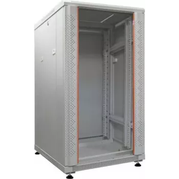 IT-BUDGET 19-palčna omara SRK, 18U, 600x600 mm, steklena/jeklena vrata, Flatpack, svetlo siva 90ITB19SRK1866GGN