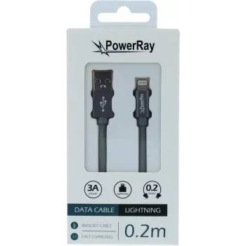 PowerRay USB na Lightning podatkovni kabel 0,2 m tekstil siva PR-DCUL020TGY