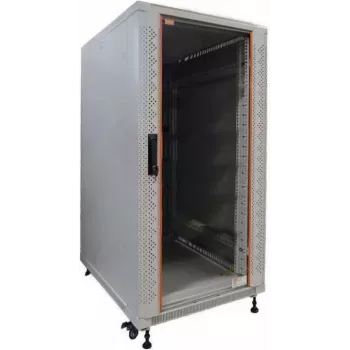 IT-BUDGET 19-palčna omara SRK - 22U - 600x800 mm - steklena/masivna vrata - Flatpack - svetlo siva 90ITB19SRK2268GGN