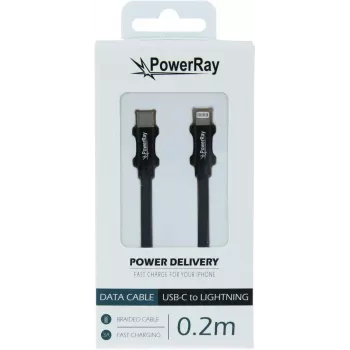PowerRay PR-DCCL020TBK USB-C na Lightning podatkovni kabel, 0,2 m, tekstil črn, blister