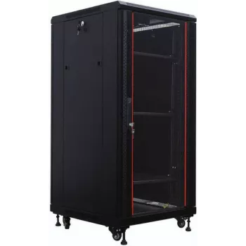 IT-BUDGET 19-palčna omara SRK - 27U - 600x600 mm - steklena/jeklena vrata - Flatpack - črna (90ITB19SRK2766GSN)