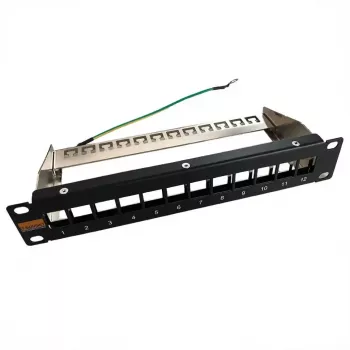 IT-BUDGET 10-palčna prazna patch plošča za keystone module - 12 vrat - oklopljena - 1U - brez modulov - črna (90ITB10MT12PS)