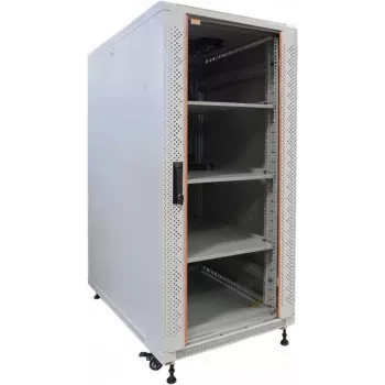 IT-BUDGET 19-palčna omara za omrežje SRK komplet, 22U, 600x800 mm, steklena/jeklena vrata, 4 aktivni ventilatorji, PDU, police, flatpack, svetlo siva 90ITB19SRK2268GG