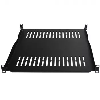 IT-BUDGET 19-palčna fiksna rack polica / posoda za naprave, nosilnost 80 kg, globina 450 mm, nastavljiva globina montaže, črna 90ITB19FBX450S