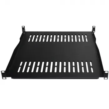 IT-BUDGET 19-palčna fiksna rack polica / posoda za naprave, nosilnost 80 kg, globina 450 mm, nastavljiva globina montaže, črna 90ITB19FBX450S