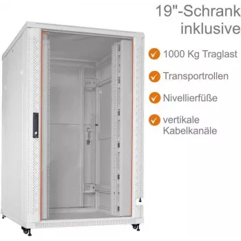 IT-BUDGET 19-palčni strežniški rack SRK 27U 800x1000 mm svetlo siv s steklenimi/polnimi vrati Flatpack 90ITB19SRK27810GGN