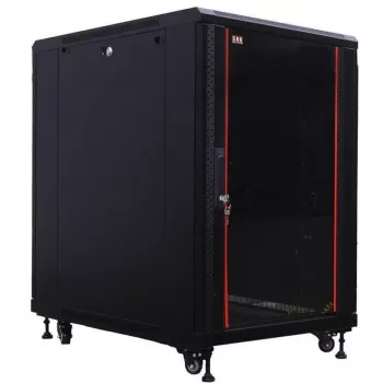 IT-BUDGET 19-palčna omrežna omara SRK - 18U - 600x1000 mm - steklena/jeklena vrata - Flatpack - črna 90ITB19SRK18610GSN