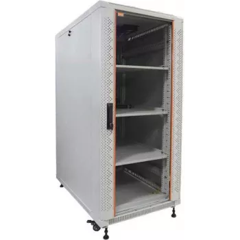 IT-BUDGET 19-palčni strežniški regal SRK komplet - 27U, 600x1000 mm, steklena/masivna vrata, 4 aktivni ventilatorji, PDU, police, svetlo siva 90ITB19SRK27610GG