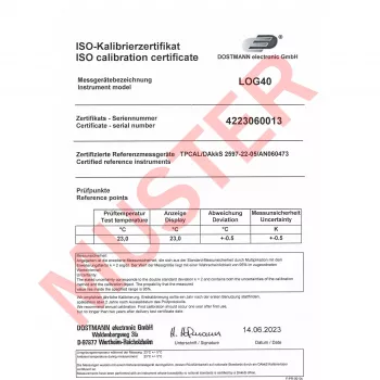 TFA Dostmann LOG40 ISO-kalibriran temperaturi podatkovni zapisovalnik USB PDF, -40 do +60 °C