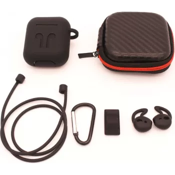 CYOO 6v1 silikonski ovitek z dodatki - črn - ovitek za Apple AirPods (CY120795)
