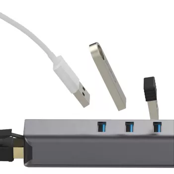 EXSYS EX-1133-N-3 USB 3.2 Gen 1 hub s 3x USB-A priključki in gigabitnim ethernetom (USB-C)