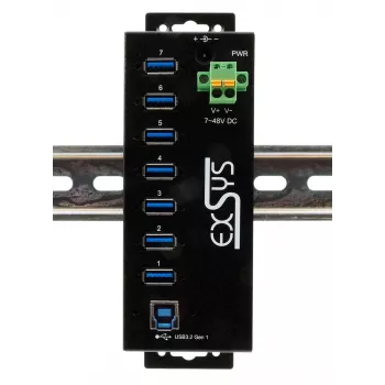 EXSYS USB 3.2 Gen1 7-portni industrijski hub s kompletom za DIN-tirnico in 15kV ESD zaščito (EX-1187HMVS-2)