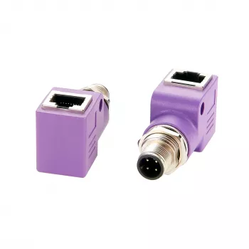 EXSYS EX-49522 adapter M12 D-Code 4-Pin vtič na vtičnico RJ45 90° kotni industrijski Ethernet