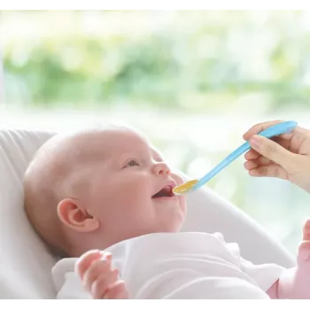 Kidsme otroške žlice, 2 kosa, akvamarin, silikon, primeren za stik z živili, 4m+