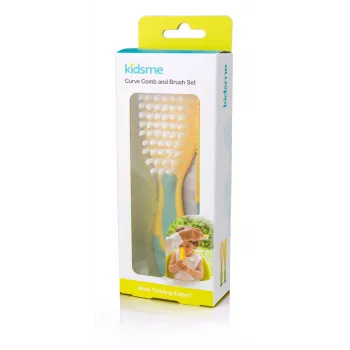 Kidsme komplet otroške krtače in glavnika – mehke ščetine, brez BPA, ergonomski, bel/siv