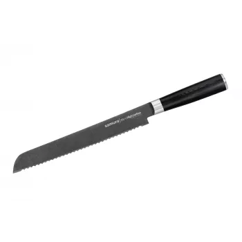 SAMURA Harakiri nož za kruh 230 mm Stonewash jeklo AUS-8 nazobčano rezilo črn ročaj ABS