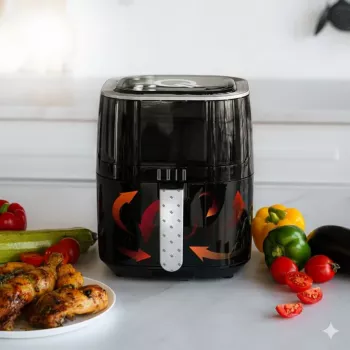 QUIN 4,5L digitalna friteza na vroči zrak, 1500W, 80-200°C, 60-Min časovnik, 8 prednastavitev, črna