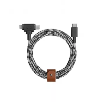 Pleteni kabel Native Union Belt Cable Duo USB-C na USB-C/Lightning, 1,5 m, črn