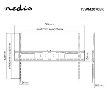 Nedis fiksno stensko držalo za TV za zaslone 60-100 inch, maks. 75 kg, VESA 200x200 do 800x400, črno