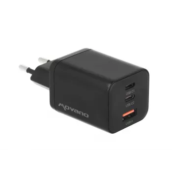 MOVANO GaN 65W 2x USB-C PD + USB-A polnilnik (črn)